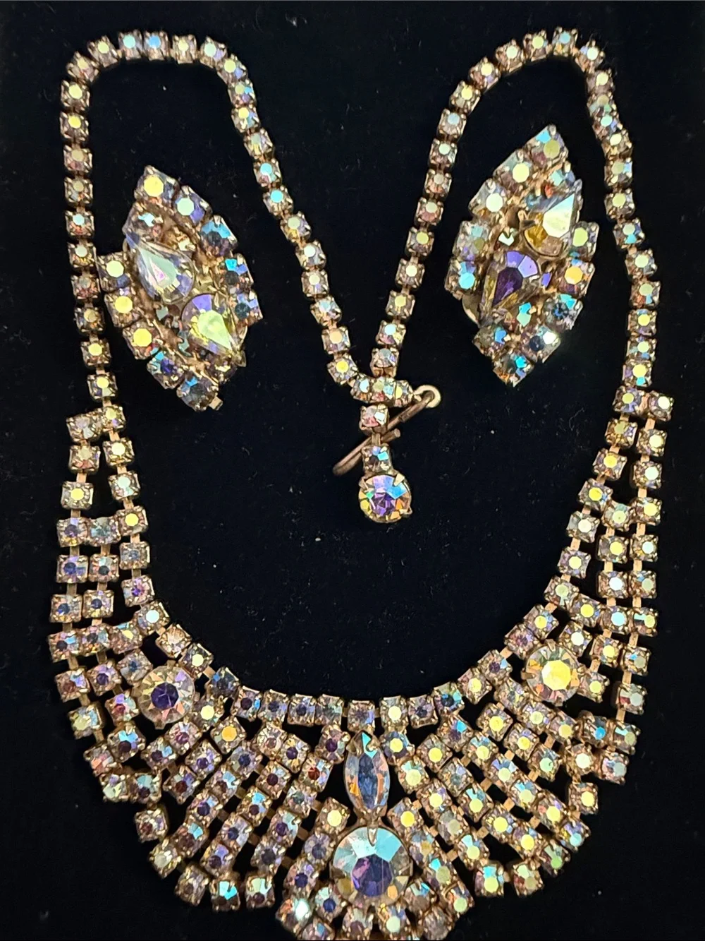 Aurora Crystal Statement Necklace & Earrings Set - Iridescent Gold